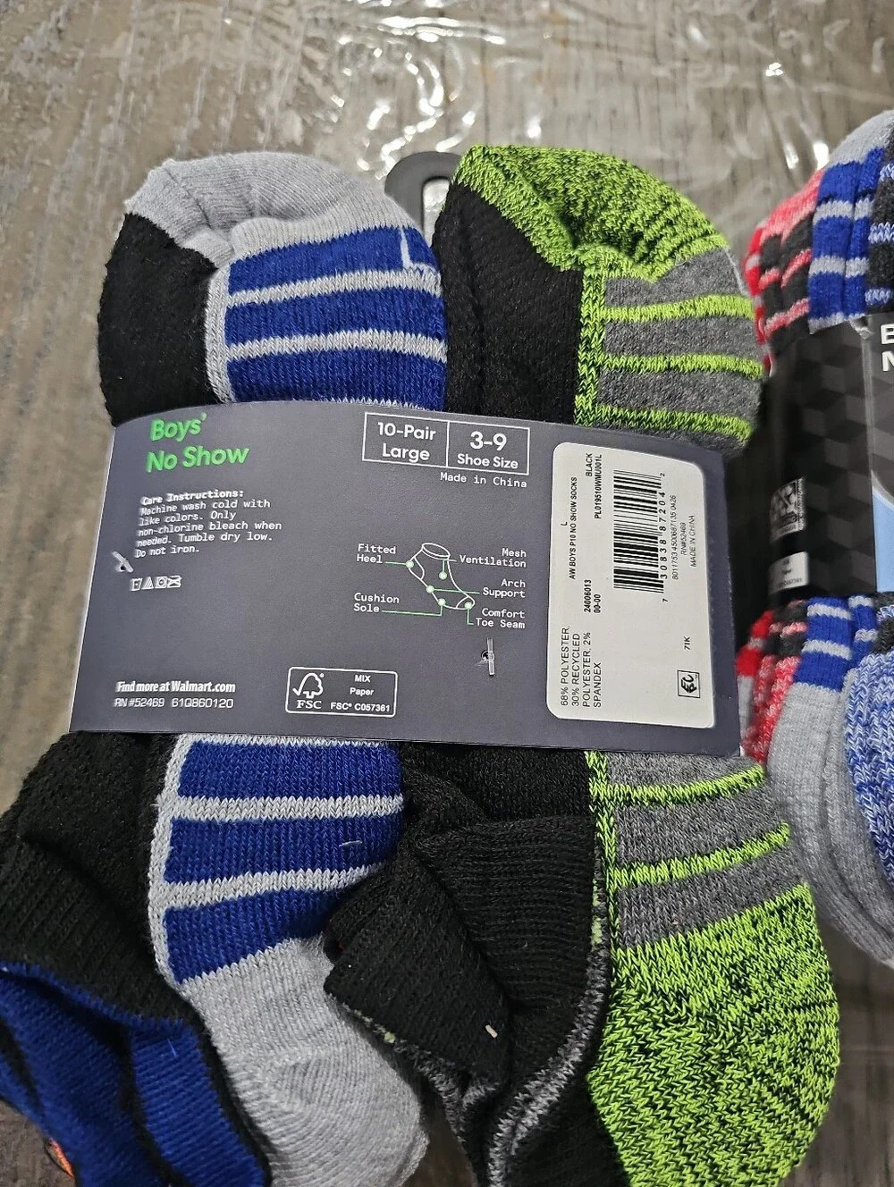 2 Package Athletic Works Boys No-Show Socks Size L Shoe Size 3-9